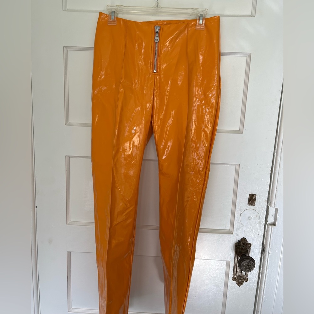 Ragged Priest Orange Vinyl Pants with Shaped Front Waist and Front Zip